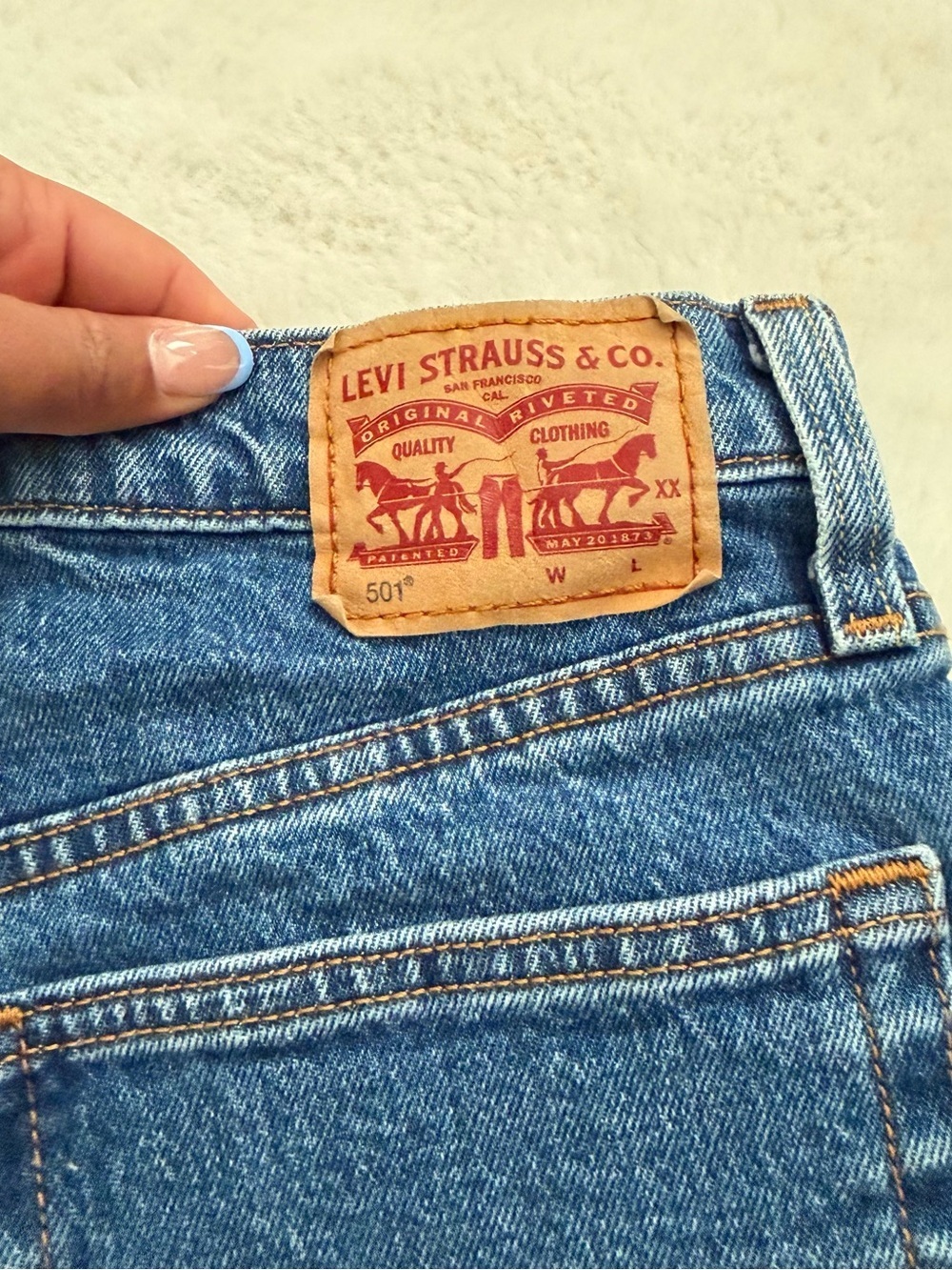 Levi's Dark Blue Frayed Hem Denim Shorts - Picture 3 of 8